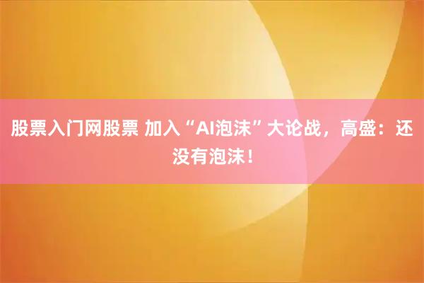 股票入门网股票 加入“AI泡沫”大论战，高盛：还没有泡沫！